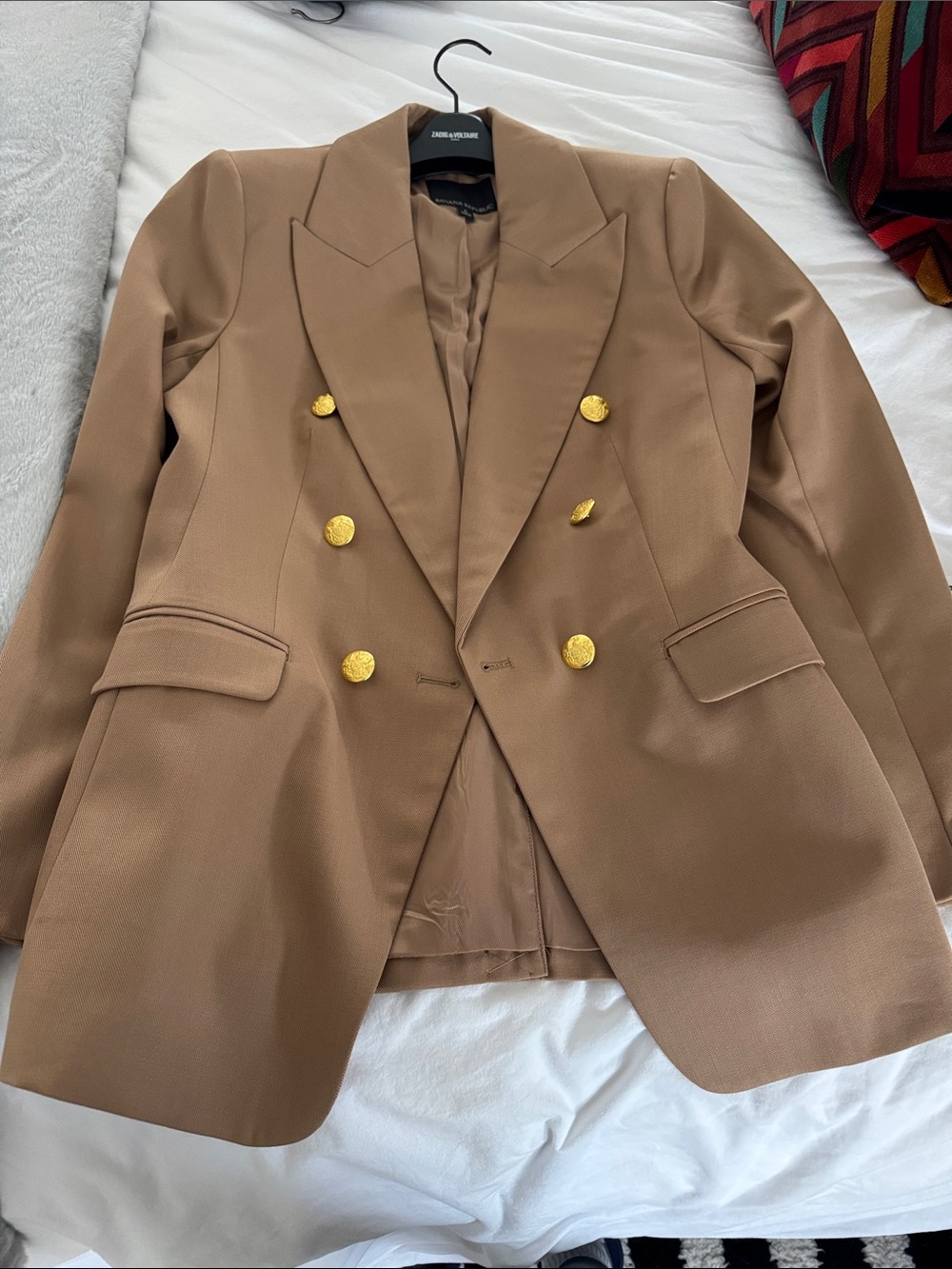 Banana Republic Camel Double-Breasted Blazer with Gold Buttons